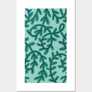 Green leaves pattern, botanical illustration Posters and Art
